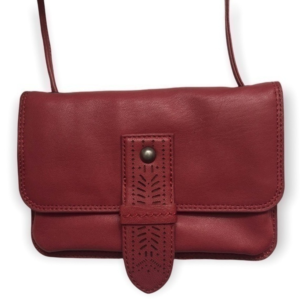 Lucky brand dark coral red leather crossbody convertible clutch bag